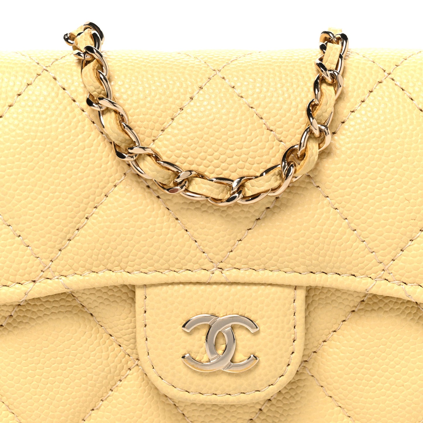 Caviar Quilted Flap Card Holder On Chain Yellow