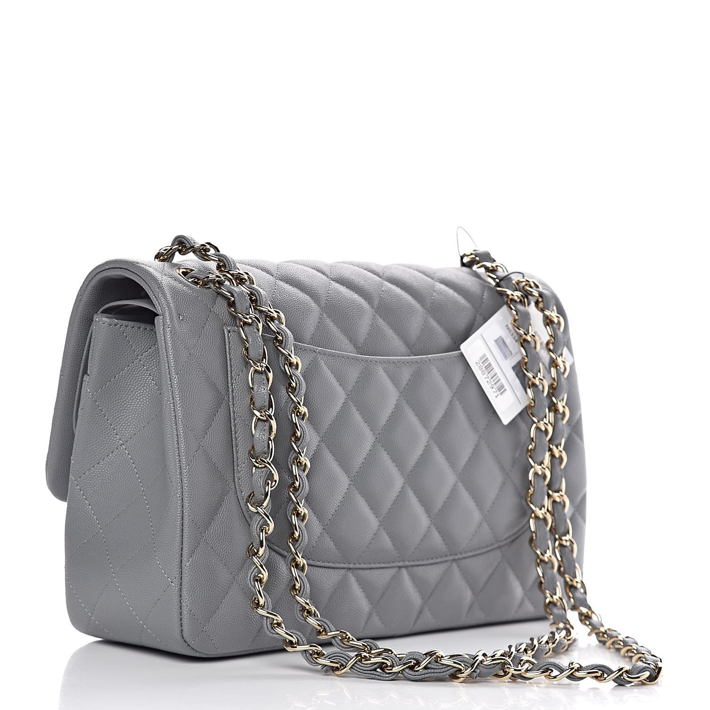 Caviar Quilted Jumbo Double Flap Grey