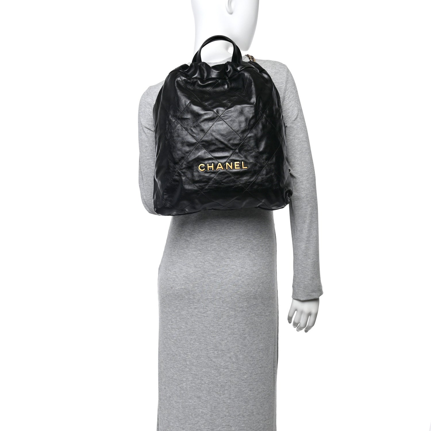 Chanel Shiny Calfskin Quilted Chanel 22 Backpack Black 1774359