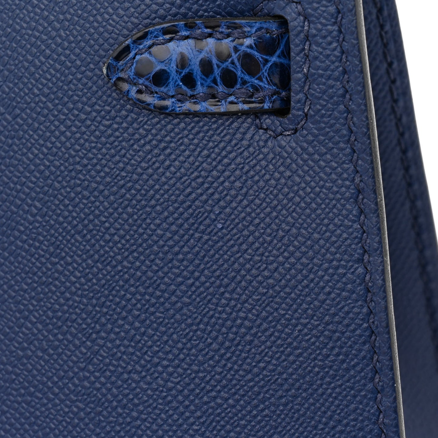 Madame Calfskin Shiny Alligator Mini Kelly Sellier Touch 20 Bleu Encre