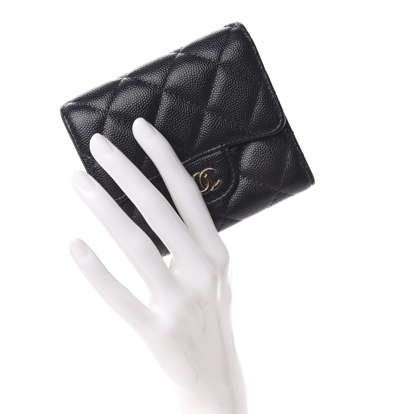 Caviar Quilted Compact Flap Wallet Navy