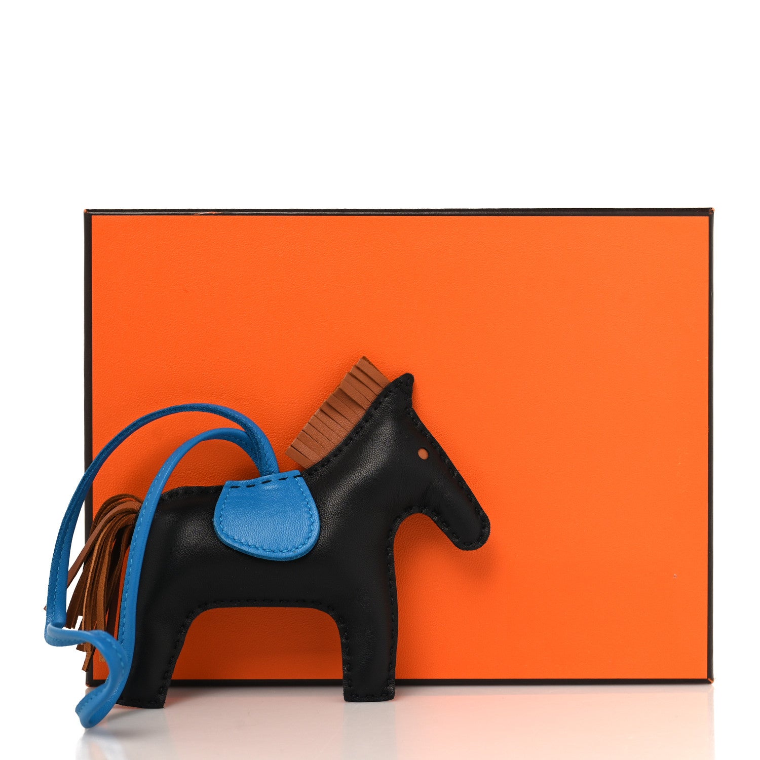 Hermes Milo Lambskin Grigri Rodeo Horse Bag Charm MM Black Bleu Saphir Gold 4 of 4