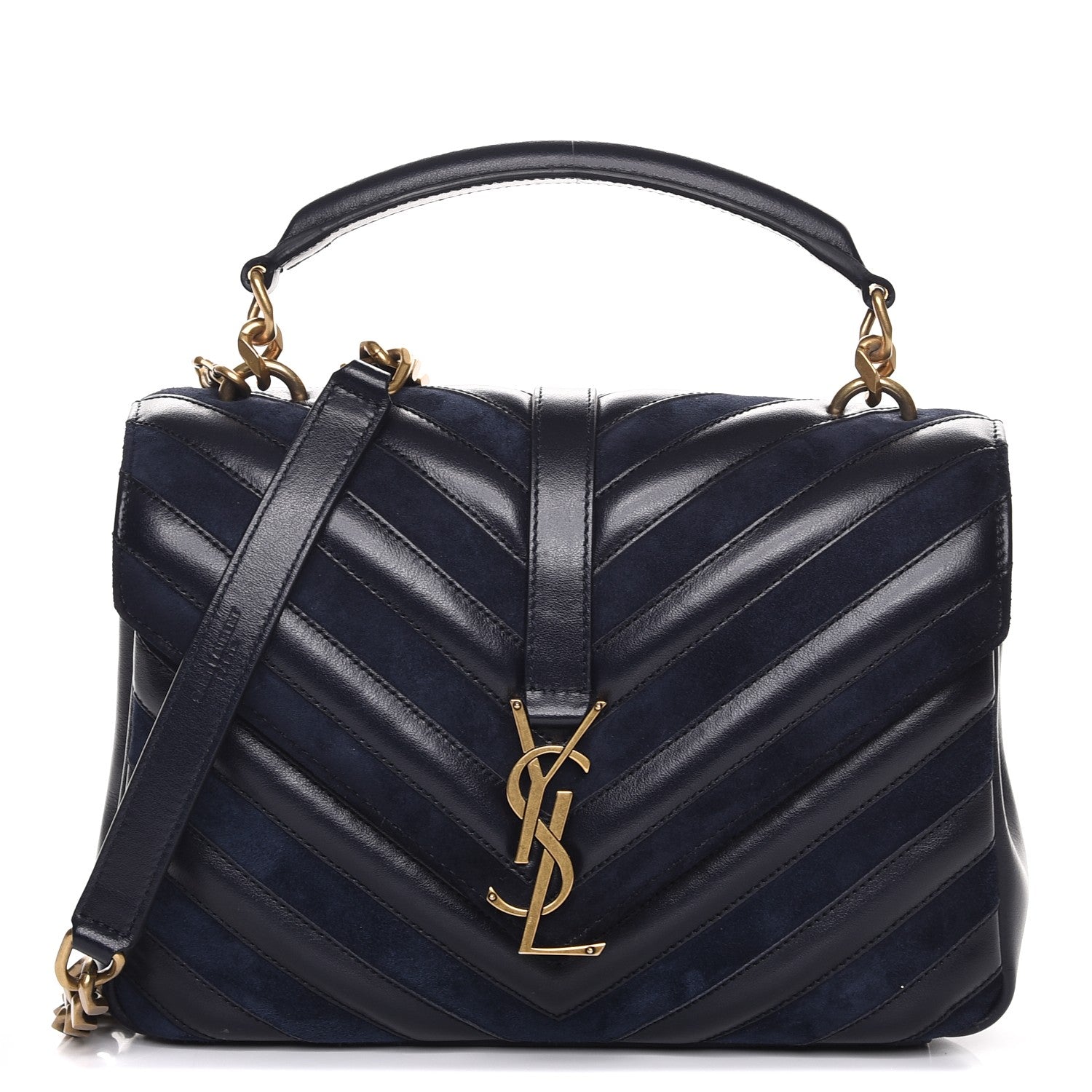 Saint Laurent Calfskin Suede Matelasse Chevron Monogram Medium College Bag Marine 1 of 10