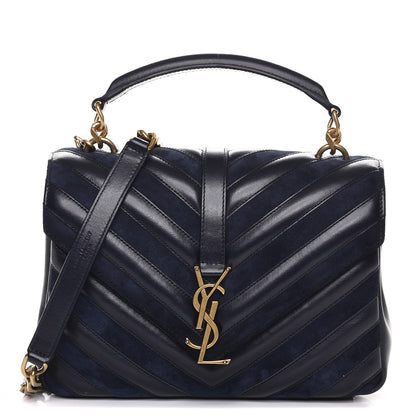 Saint Laurent Calfskin Suede Matelasse Chevron Monogram Medium College Bag Marine 1 of 10