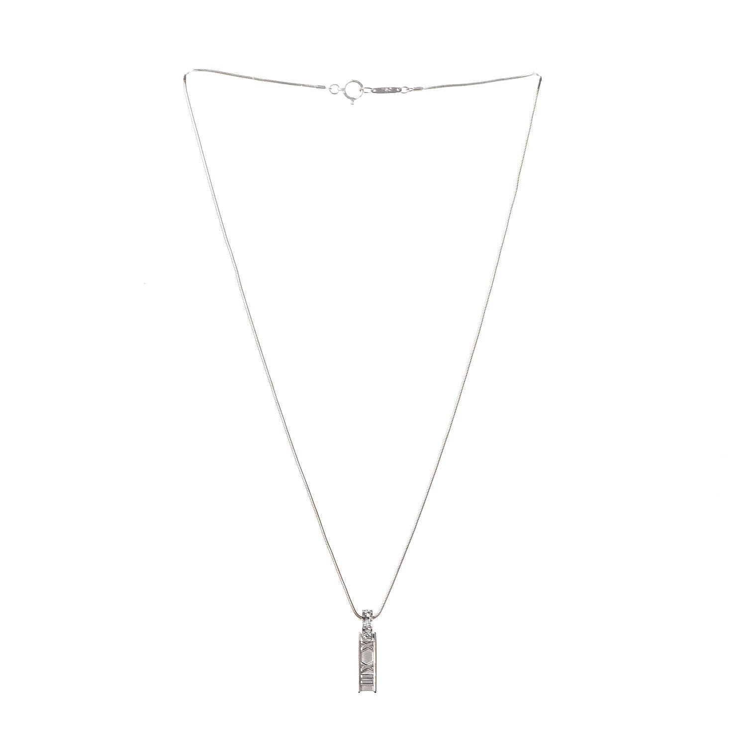 Tiffany 18K White Gold Diamond Atlas Bar Drop Pendant Necklace 3 of 8
