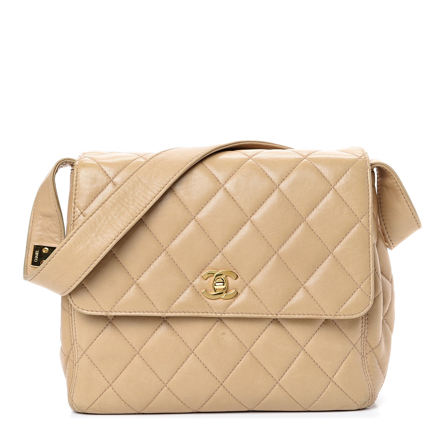 Chanel Lambskin Quilted Flap Shoulder Bag Beige 1 of 14