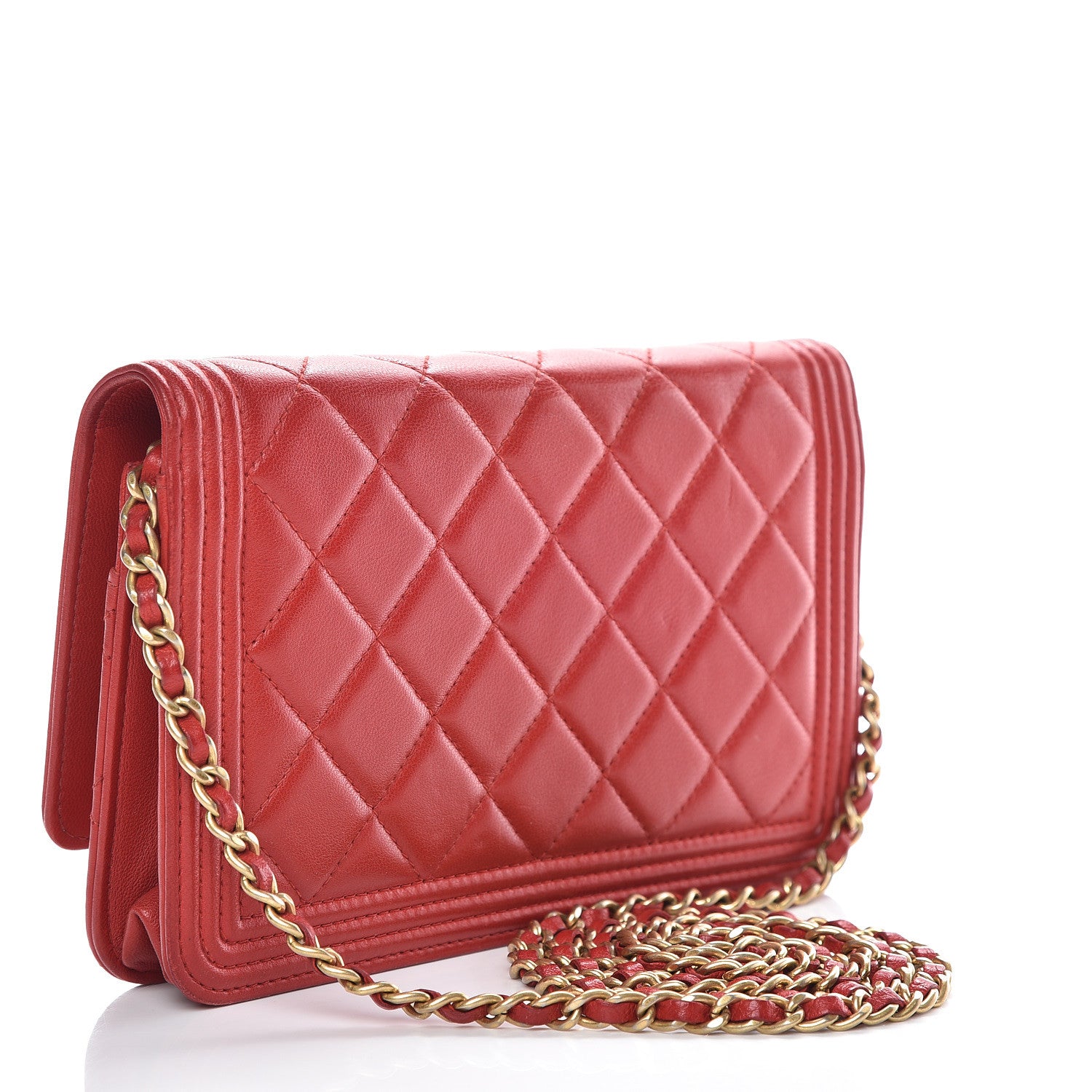 Chanel Lambskin Quilted Boy Wallet On Chain WOC Red 3 of 18
