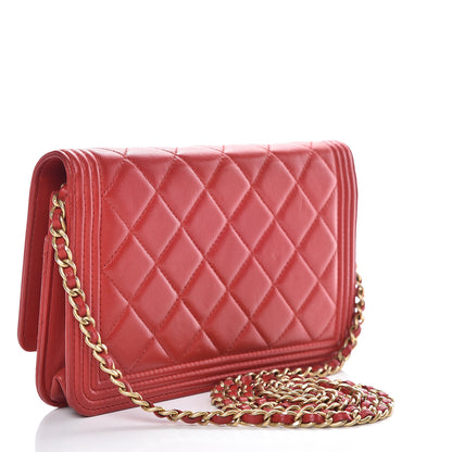 Chanel Lambskin Quilted Boy Wallet On Chain WOC Red 3 of 18