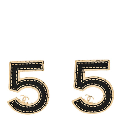 Chanel Metal CC No 5 Earrings Gold Black 1 of 5