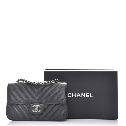 Chanel Iridescent Caviar Chevron Quilted Mini Rectangular Flap Black 8 of 8