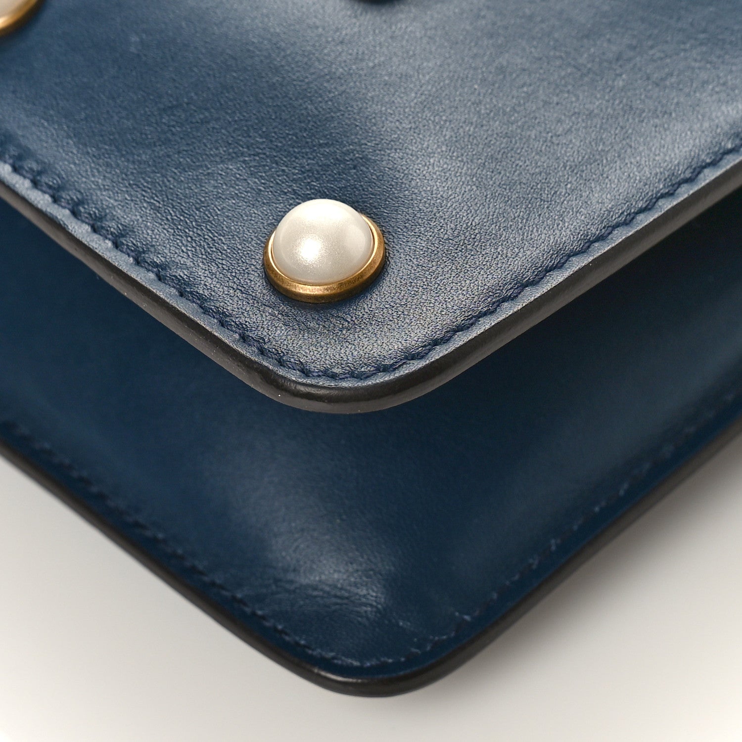 Gucci Nappa Pearl Studded Mini Queen Margaret Broadway Shoulder Bag Blue Agata 9 of 11