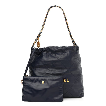 Chanel Shiny Calfskin Quilted Small Chanel 22 Navy 1 of 10