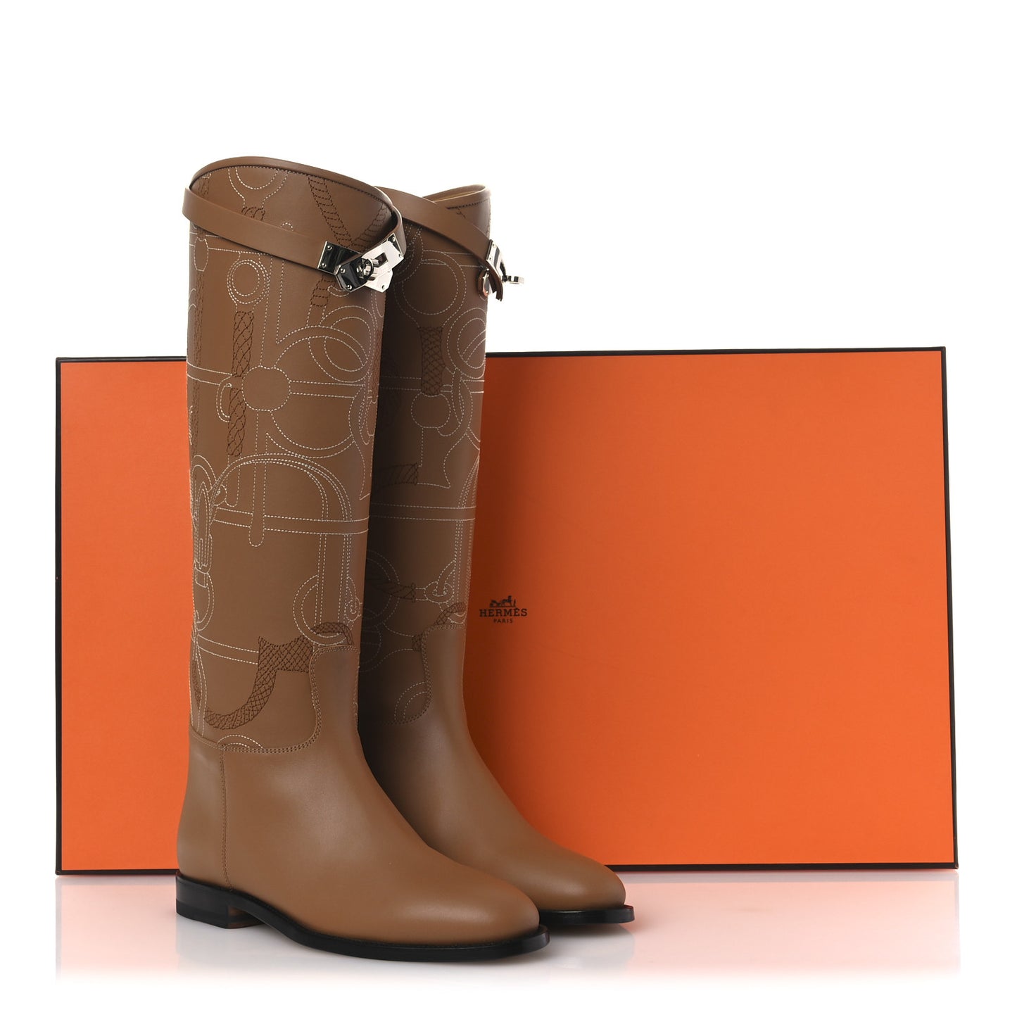 Calfskin Embroidered Kelly Panoplie Equestre Jumping Boots 37 Naturel
