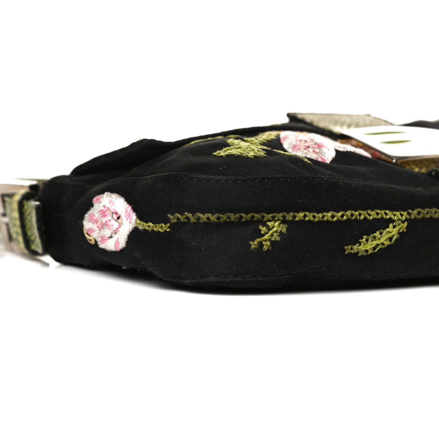 Canvas Lizard Embroidered Flower Baguette Black Multicolor