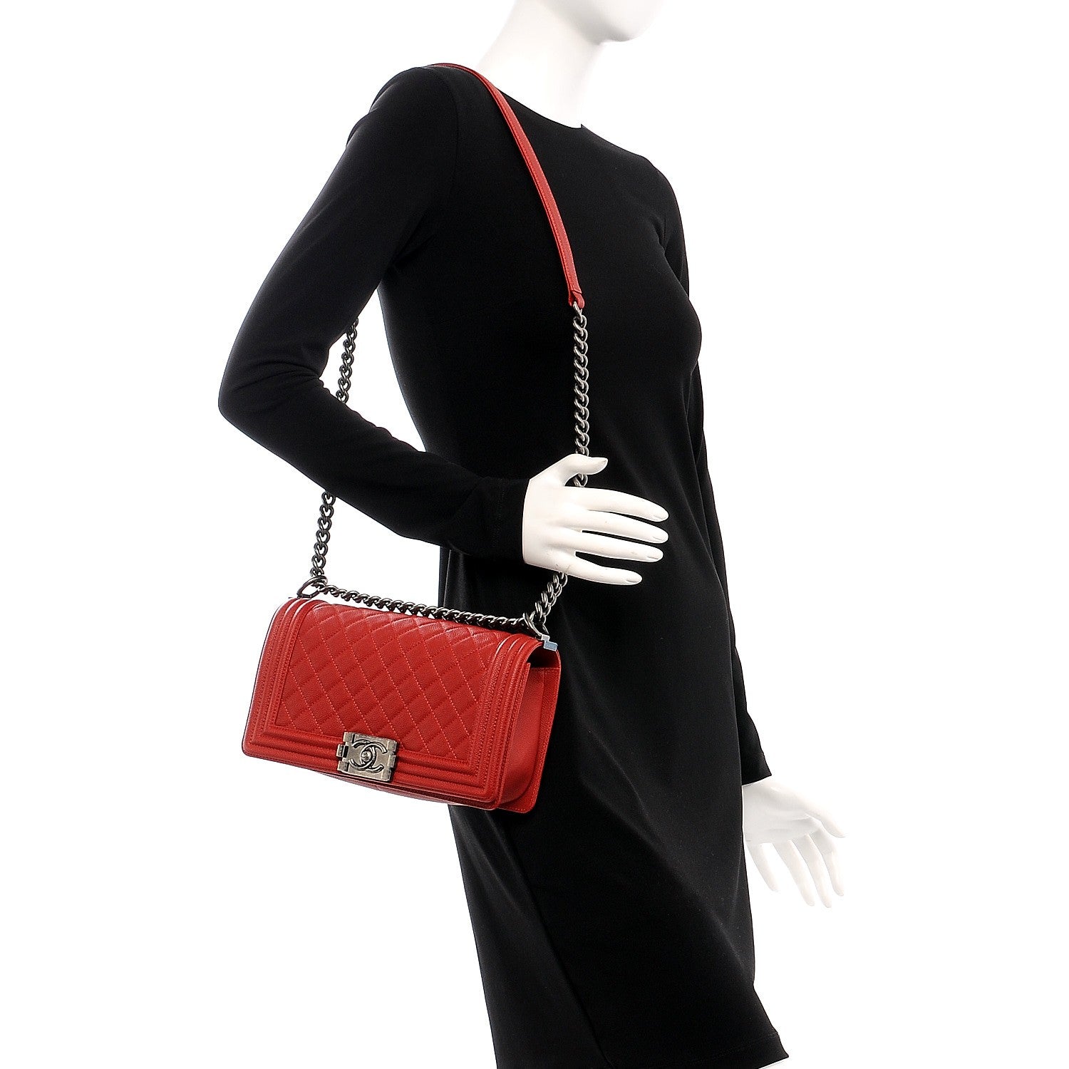 Chanel Caviar Quilted Medium Boy Flap Red 2 of 8