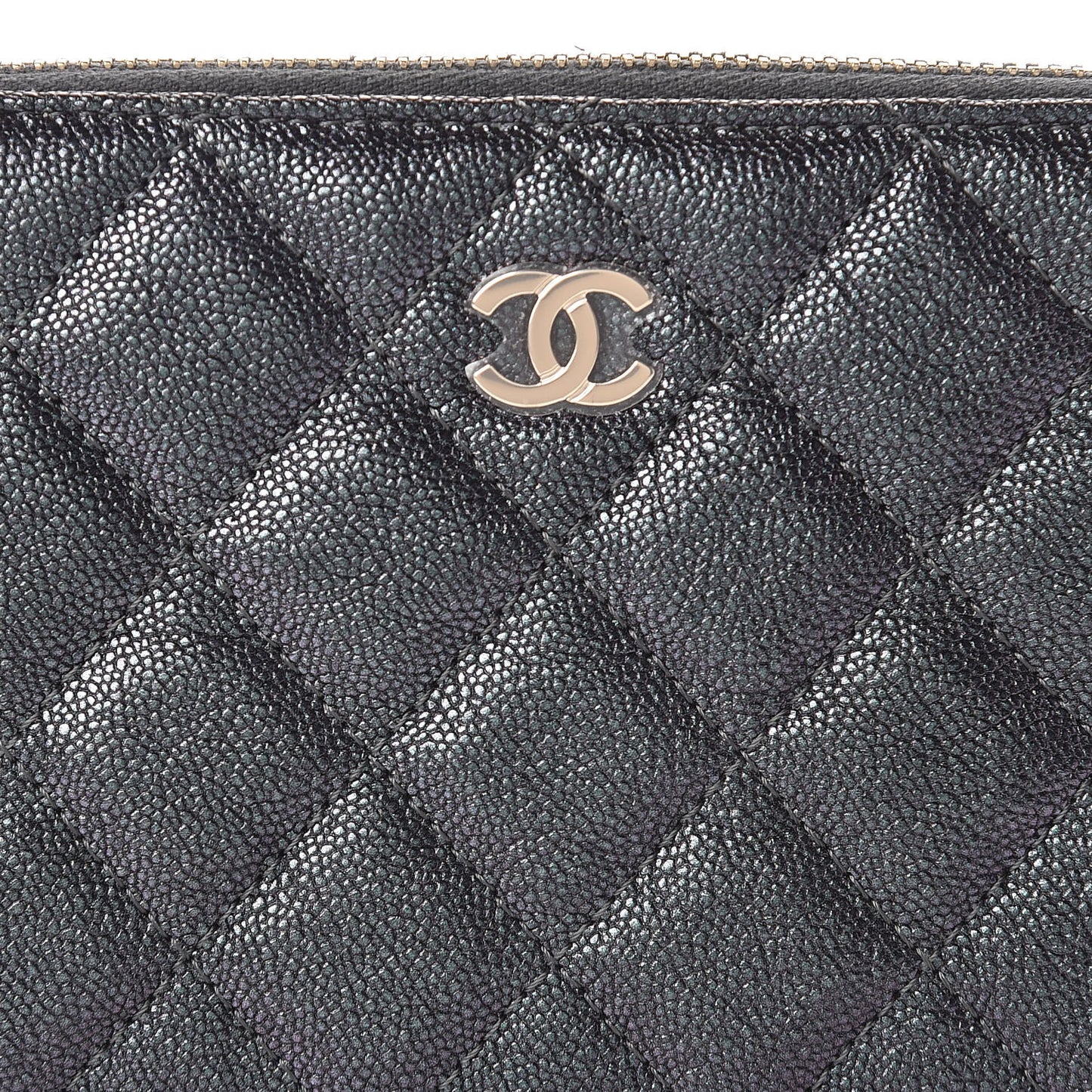 Iridescent Caviar Quilted Clutch With Chain Black