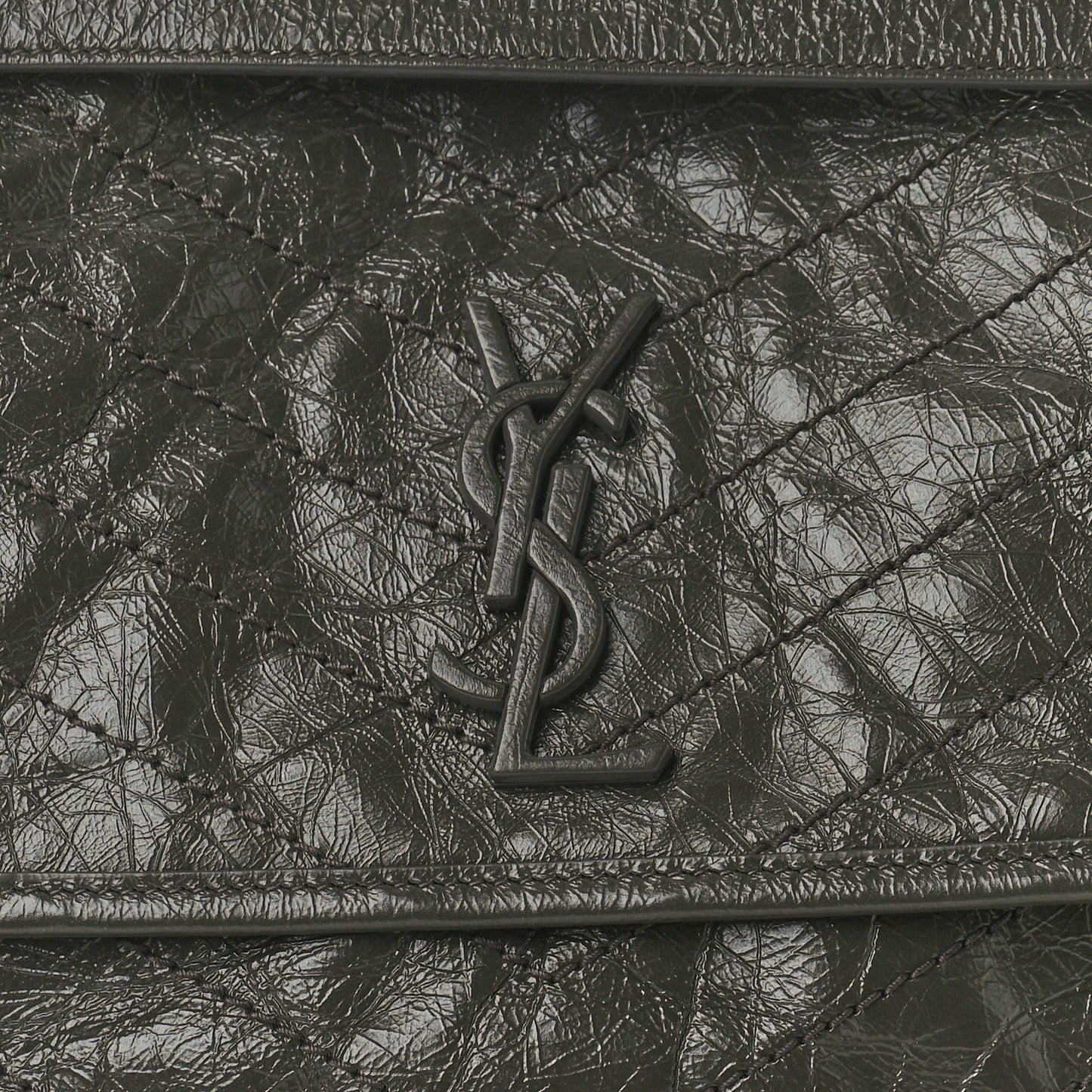 Crinkled Calfskin Matelasse Monogram Medium Niki Chain Satchel Fog
