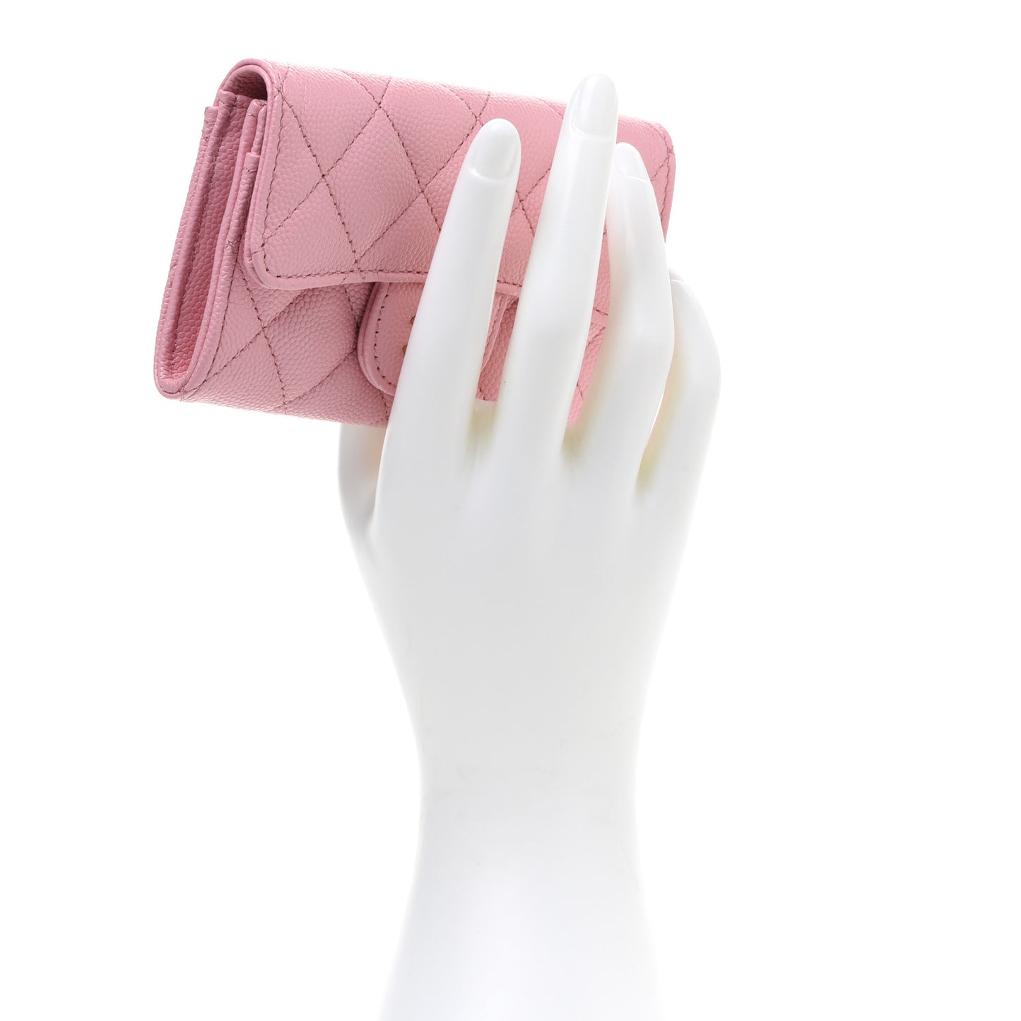 Caviar Quilted Flap Card Holder Wallet Light Pink