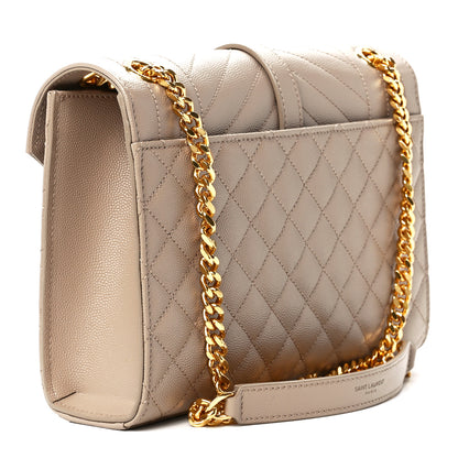 Saint Laurent Grain De Poudre Textured Mixed Matelasse Medium Triquilt Monogram Satchel Dark Beige 3 of 13