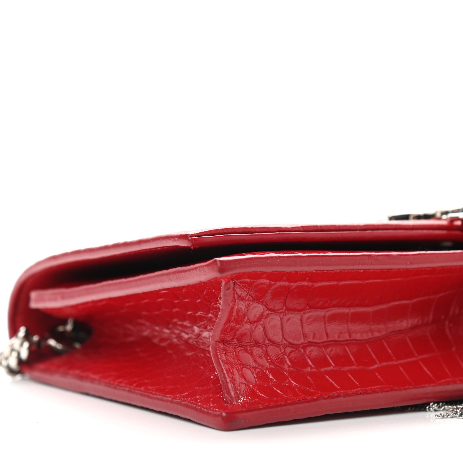 Saint Laurent Calfskin Crocodile Embossed Small Classic Monogram Kate Tassel Satchel Red 8 of 9