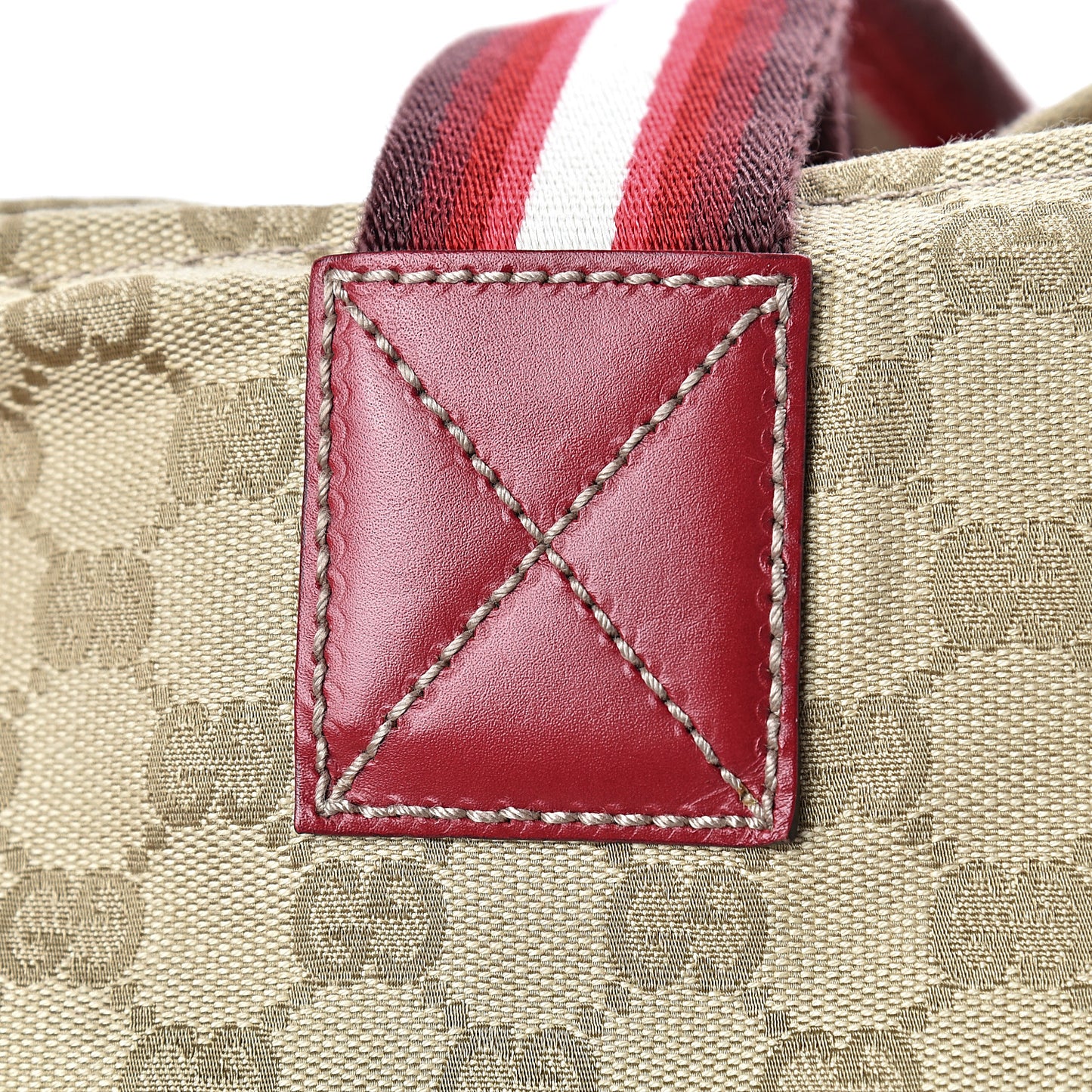 GG Monogram Large Web Handle Bucket Tote Red