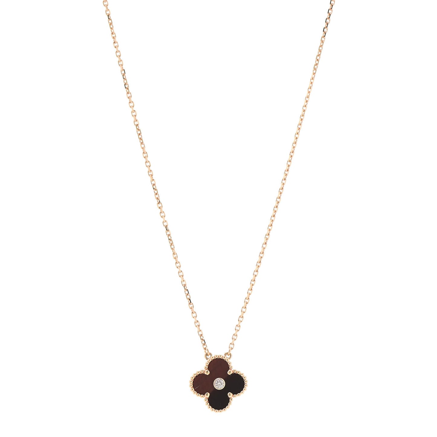 18K Rose Gold Diamond Bulls Eye Vintage Alhambra Pendant Necklace