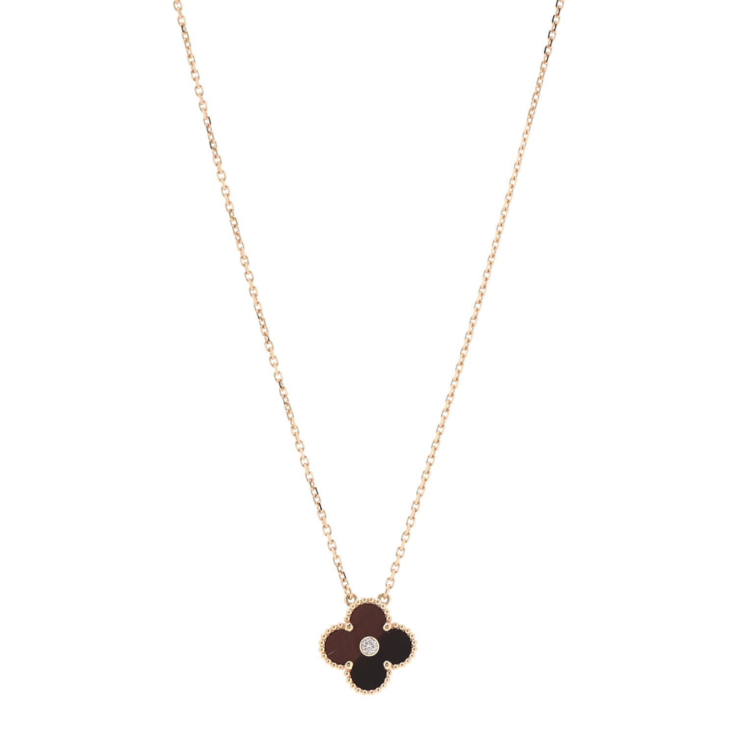 Van Cleef & Arpels 18K Rose Gold Diamond Bulls Eye Vintage Alhambra Pendant Necklace 1 of 7