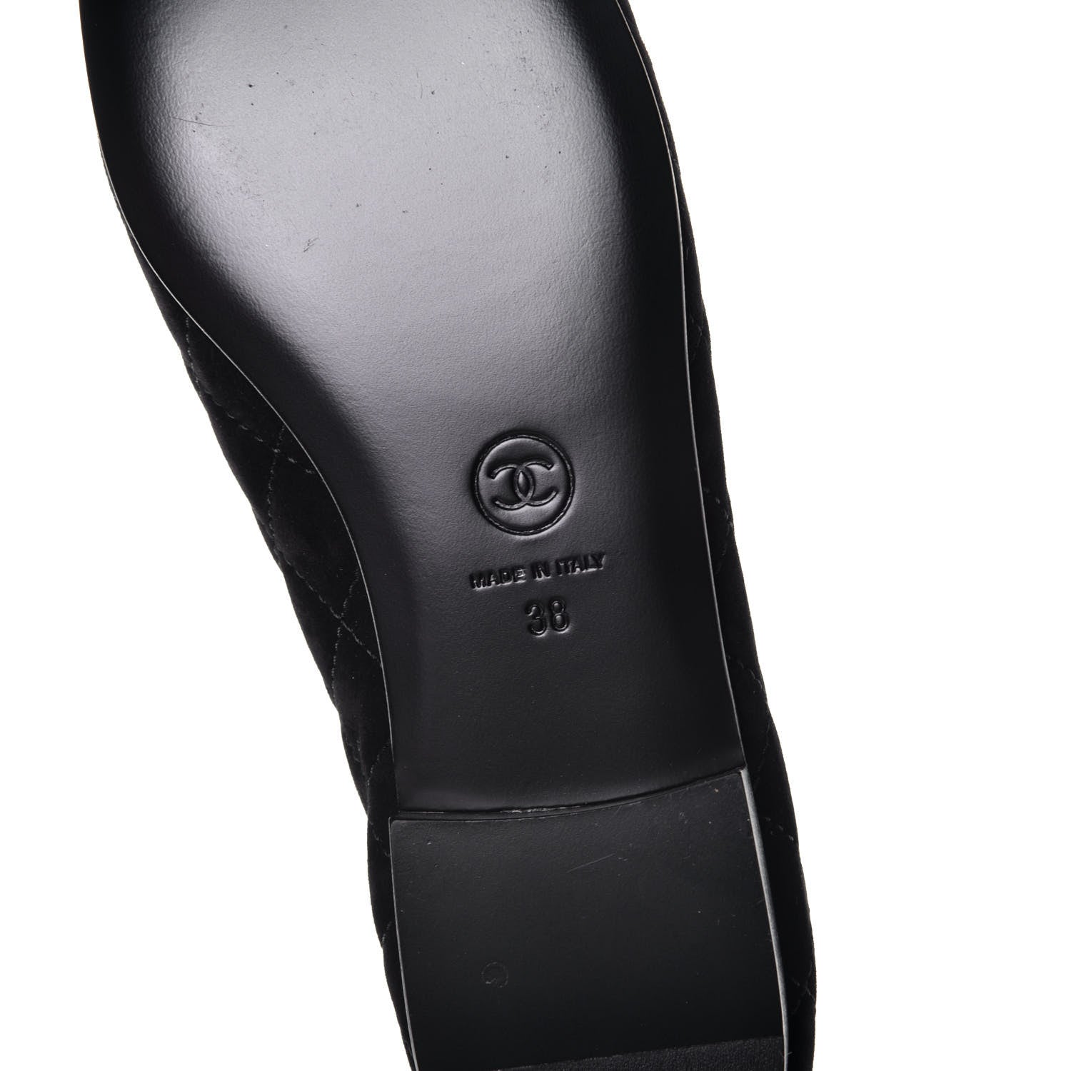 Chanel Suede Quilted Cap Toe CC Ballerina Flats 38 Black 6 of 9