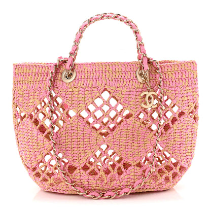 Chanel Raffia Effect Braided Small Shopping Bag Beige Pink 1 of 12