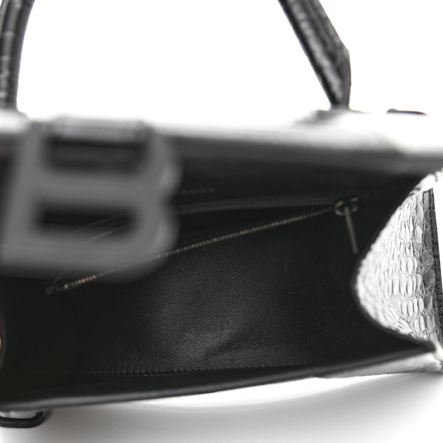 Shiny Calfskin Monochrome Crocodile Embossed Small Hourglass Top Handle Bag Black