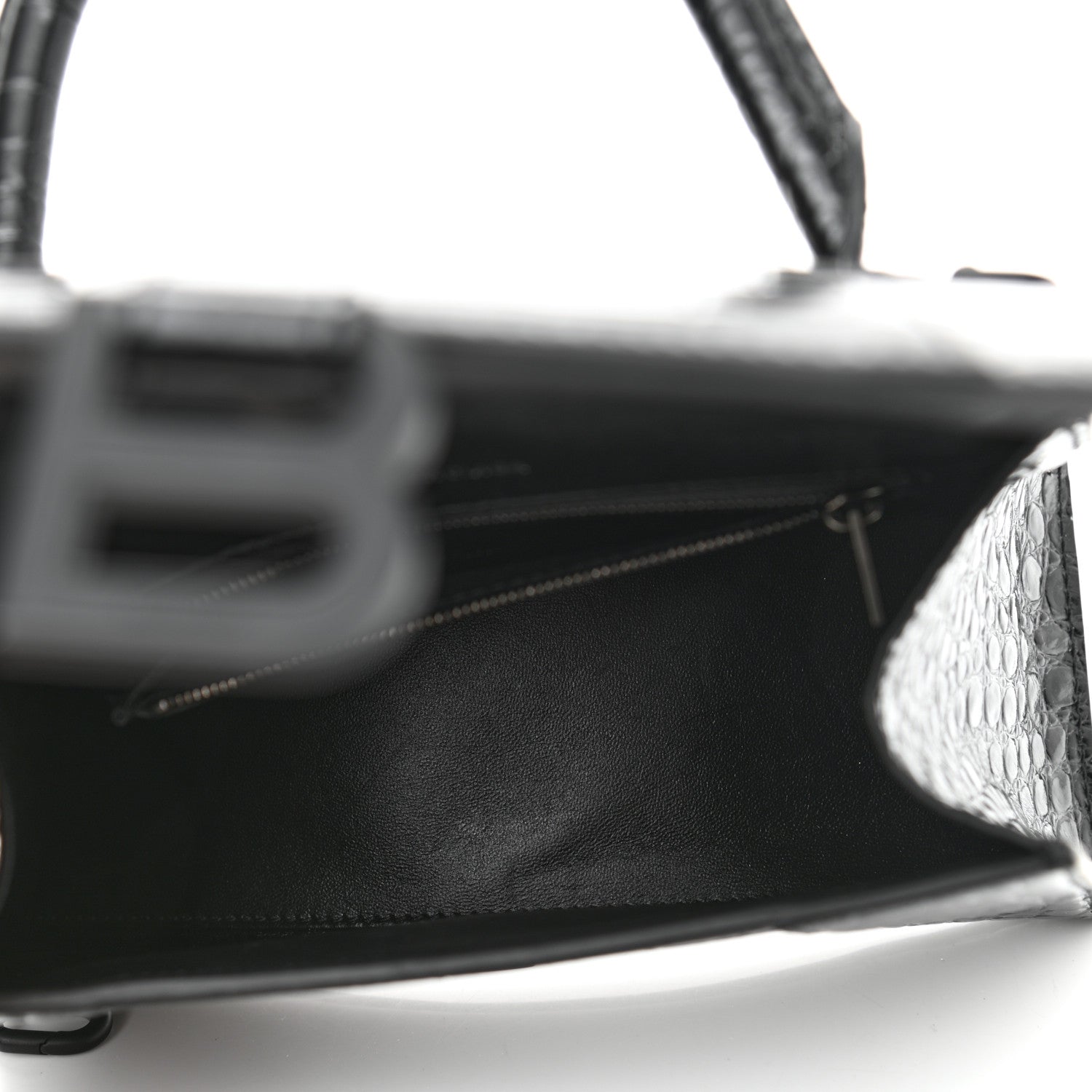 Balenciaga Shiny Calfskin Monochrome Crocodile Embossed Small Hourglass Top Handle Bag Black 5 of 9