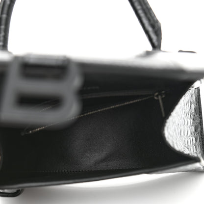 Balenciaga Shiny Calfskin Monochrome Crocodile Embossed Small Hourglass Top Handle Bag Black 5 of 9