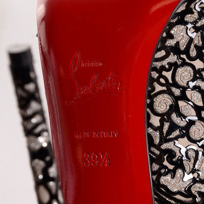 Christian Louboutin Patent Suede Glitter So Pretty 120 Pumps 39.5 Black Silver 7 of 7
