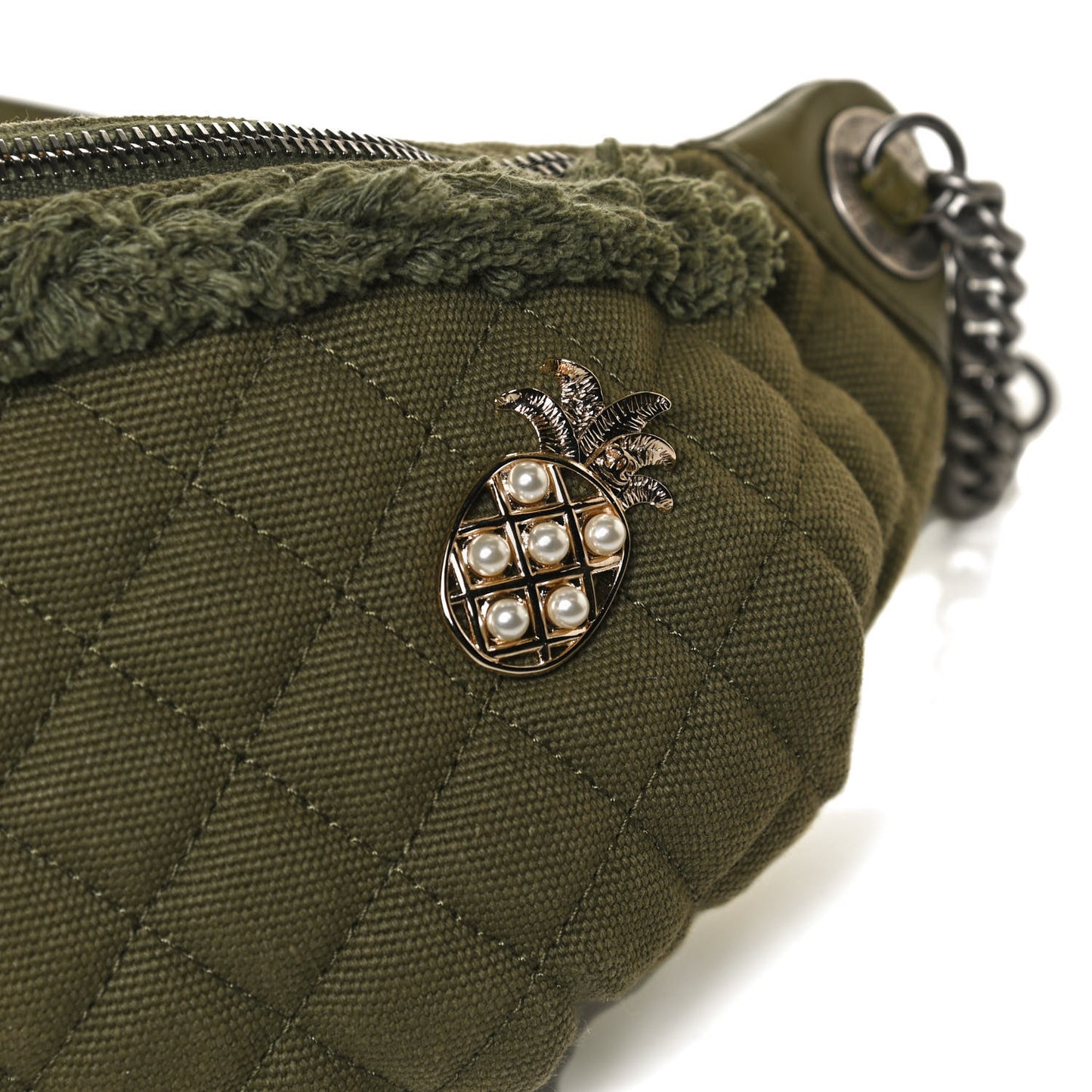 Canvas Lambskin Quilted Coco Cuba Charms Waist Bag Khaki