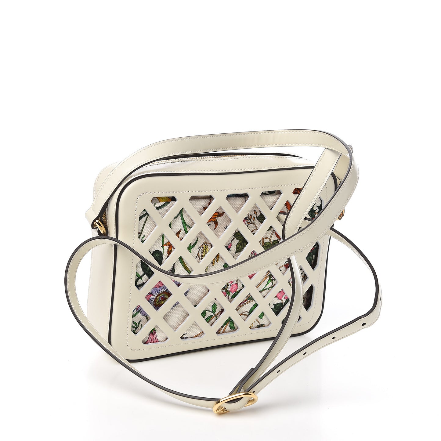 Canvas Calfskin Flora Infinity Cutout Shoulder Bag White Multicolor