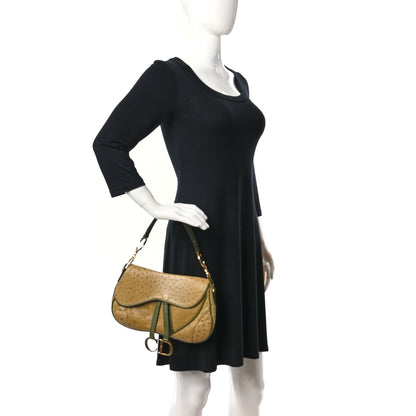 Christian Dior Ostrich Double Saddle Bag Beige Green 2 of 13