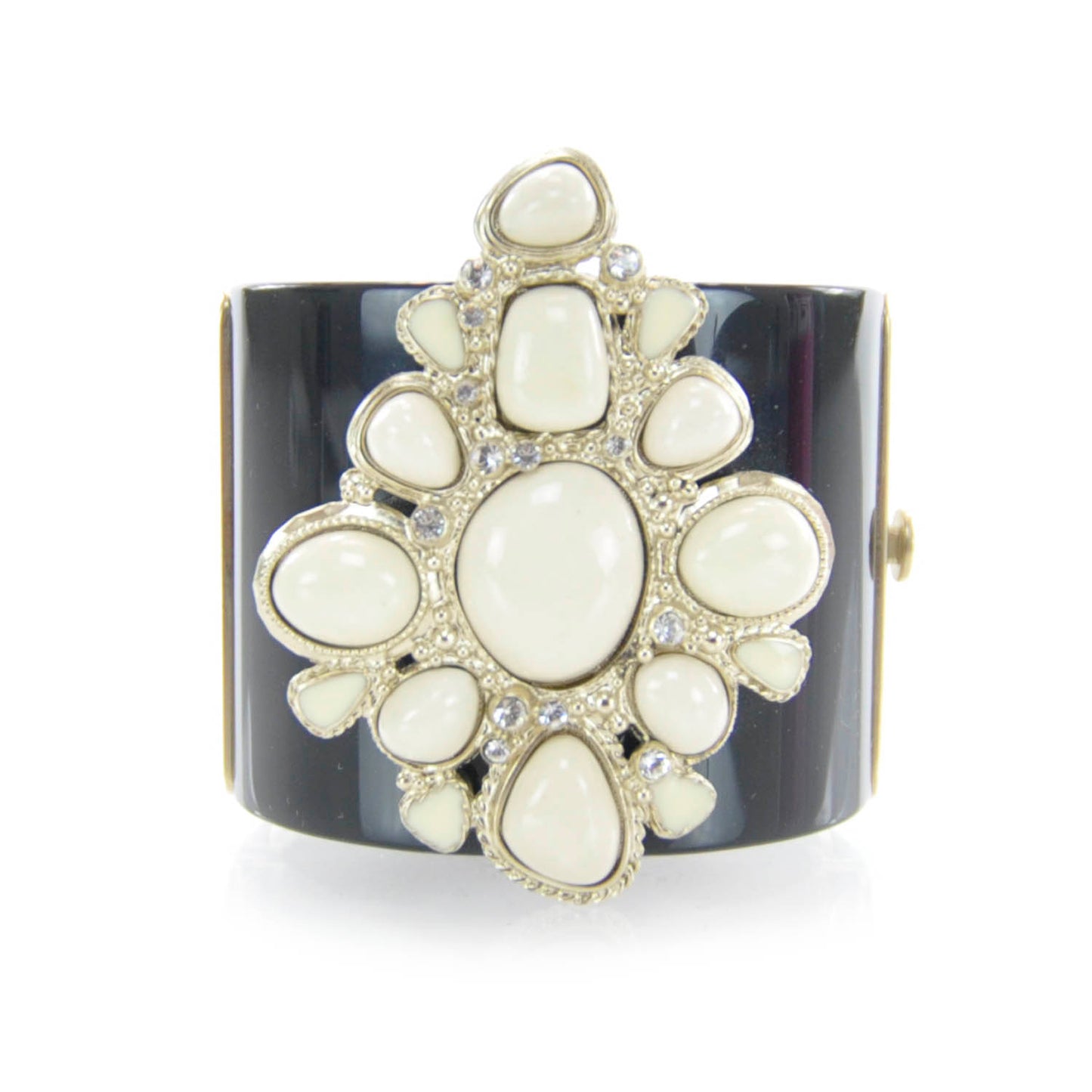 Resin Crystal Cabochon Cuff Black
