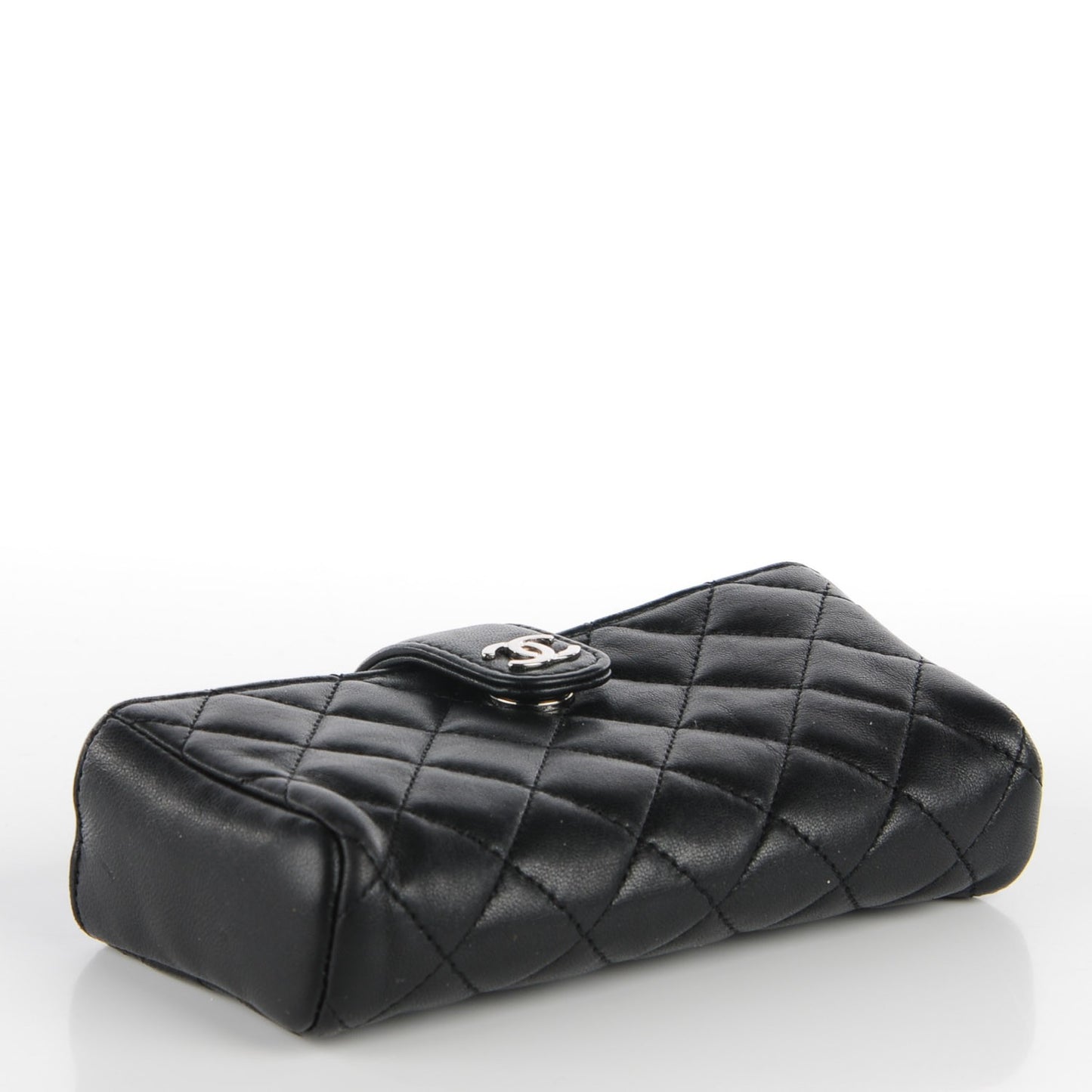Lambskin Quilted Mini Phone Holder Clutch Black