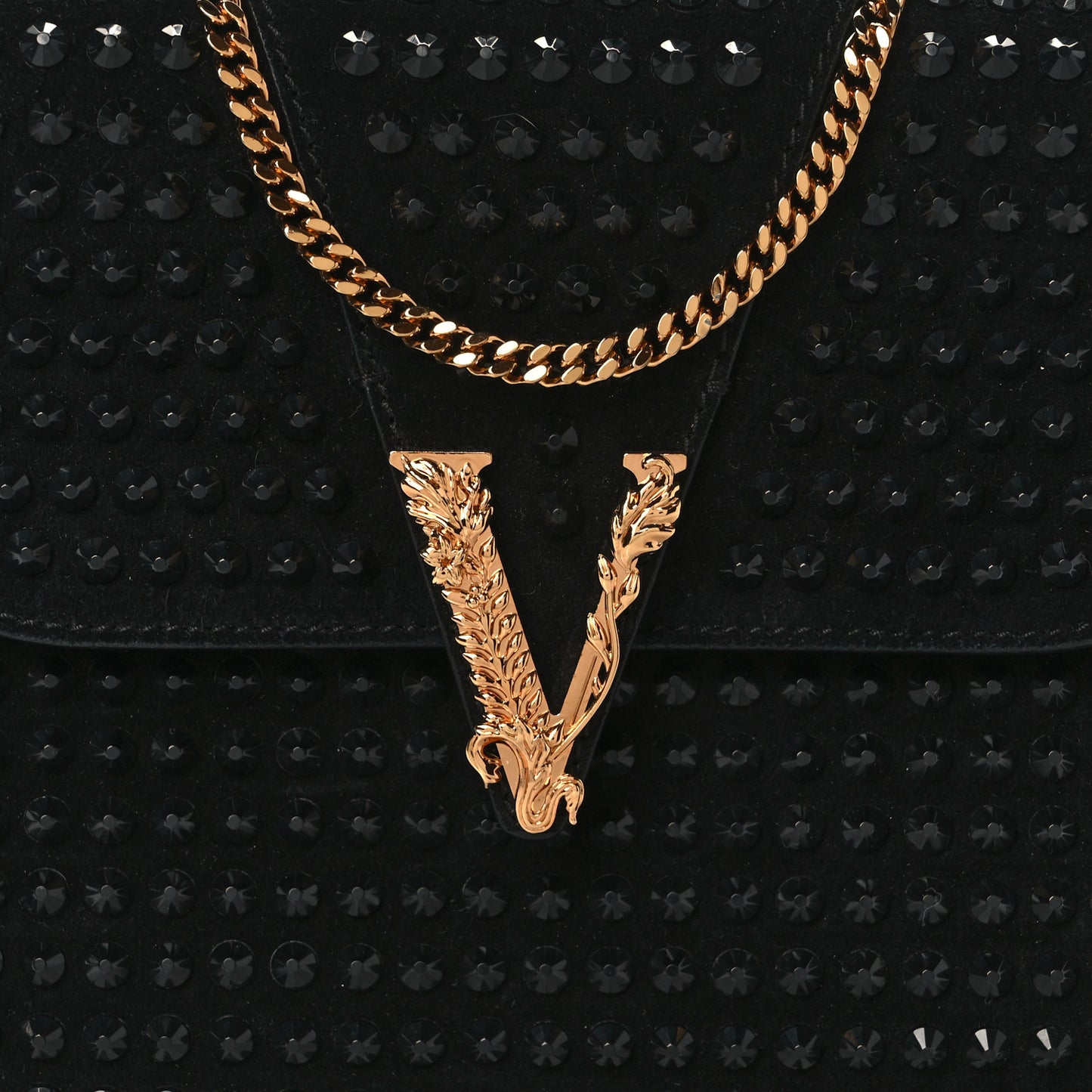 Suede Studded Virtus Chain Clutch Black