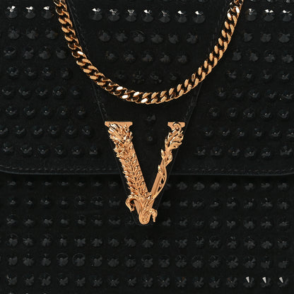 Versace Suede Studded Virtus Chain Clutch Black 7 of 9