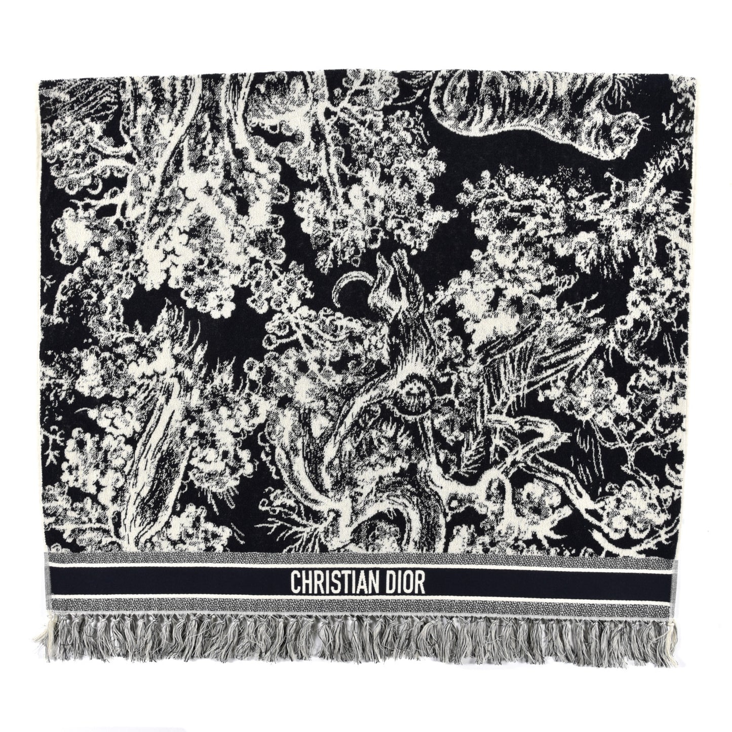Cotton Toile De Jouy Reverse Towel Black Ivory
