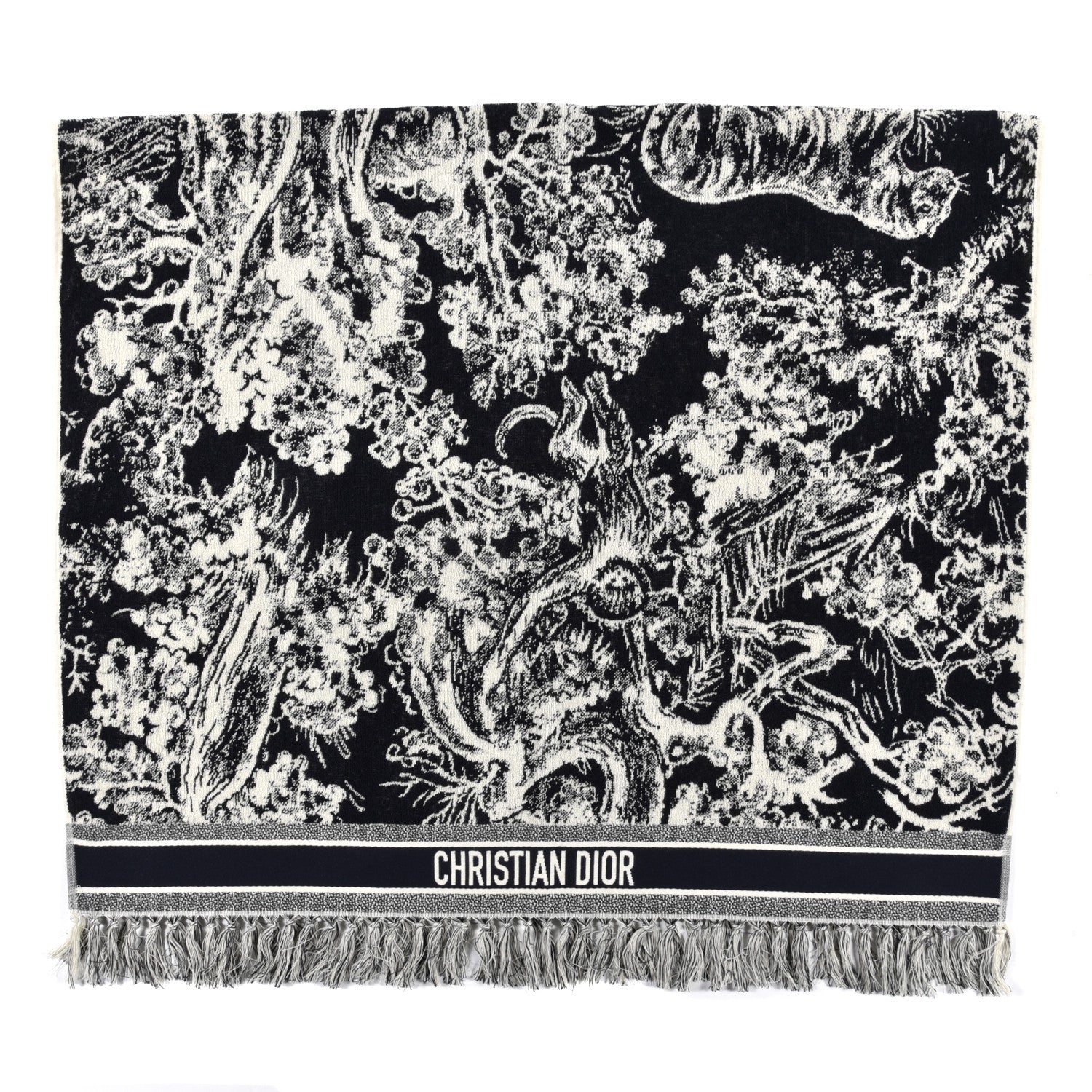 Christian Dior Cotton Toile De Jouy Reverse Towel Black Ivory 1 of 4