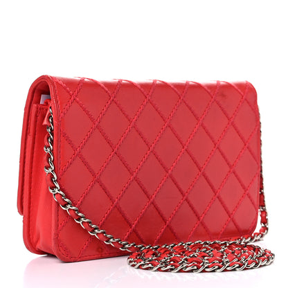 Chanel Calfskin Diamond Stitch Wallet On Chain WOC Red 3 of 17