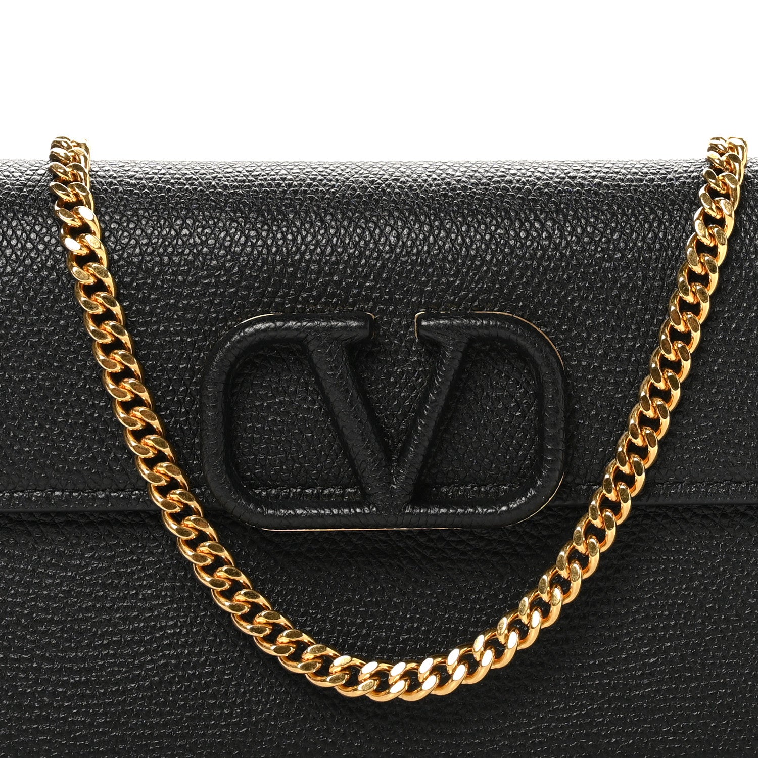 Valentino Garavani Grainy Calfskin Vlogo Wallet On Chain Black 8 of 10