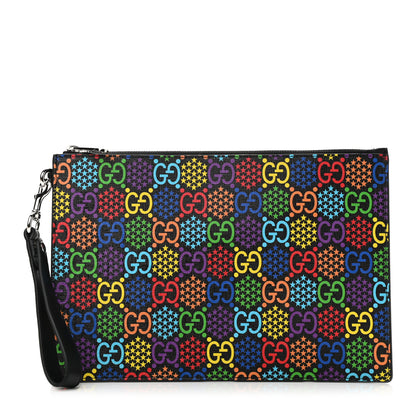 Gucci GG Supreme Monogram Psychedelic Zip Wristlet Pouch Black Multicolor 1 of 8