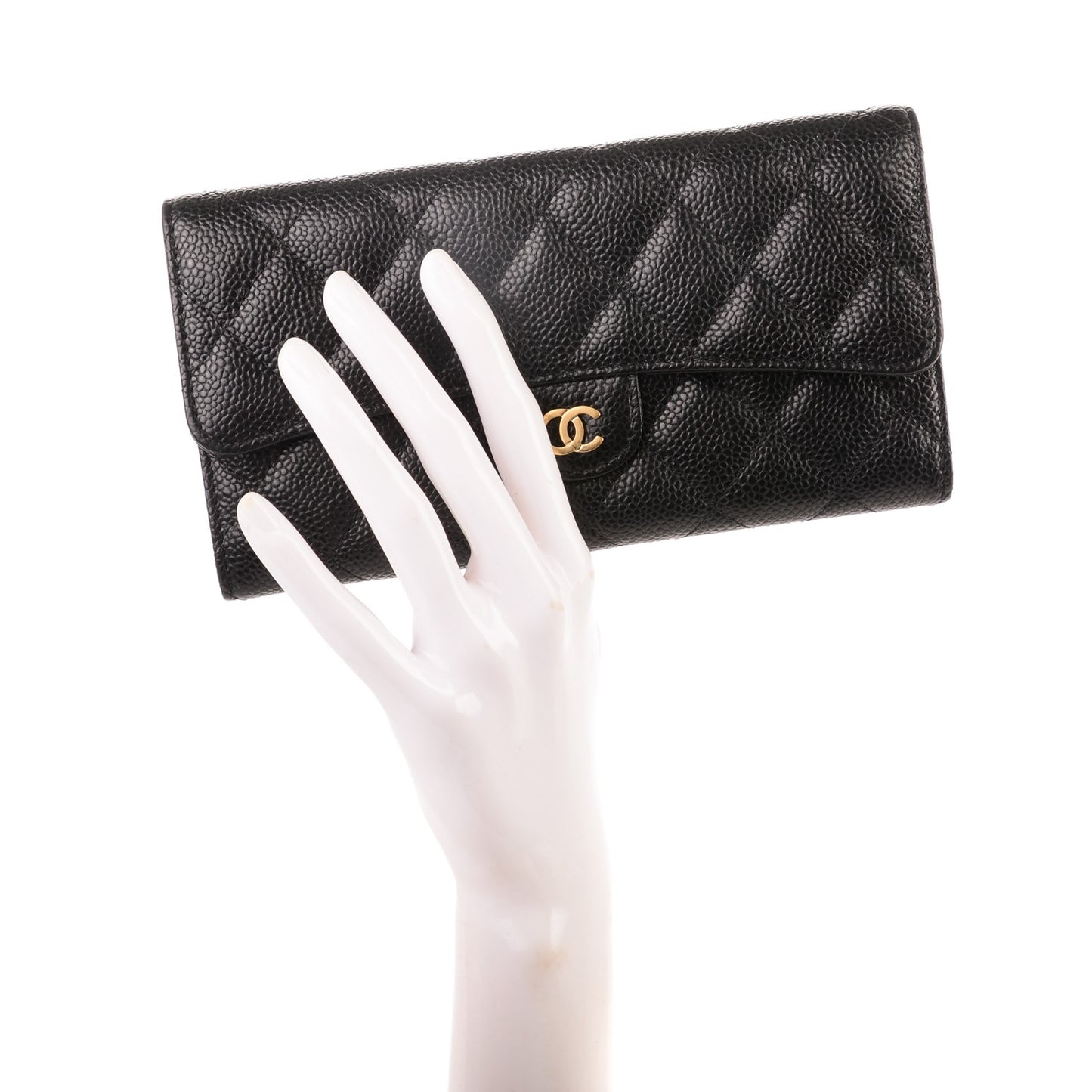 Caviar Quilted Large Flap Wallet Black