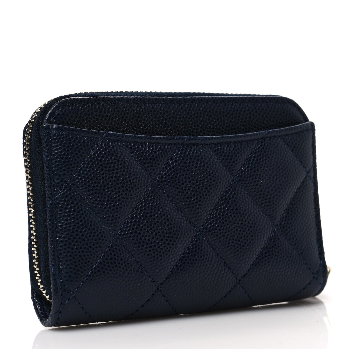 Caviar Enamel Coco Casino Quilted Zip Coin Purse Navy Blue
