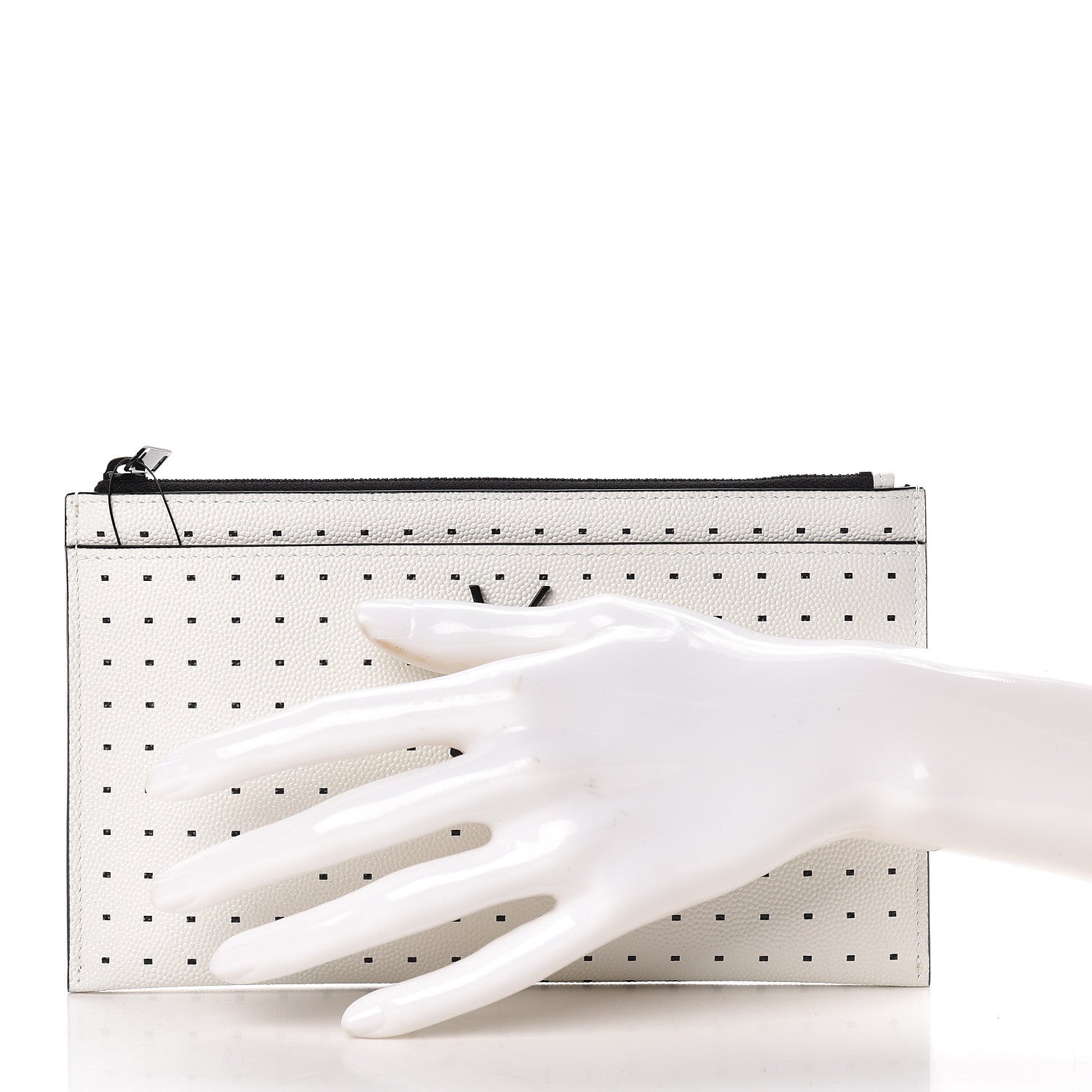 Saint Laurent Calfskin Square Dot Zip Bill Pouch White 2 of 8
