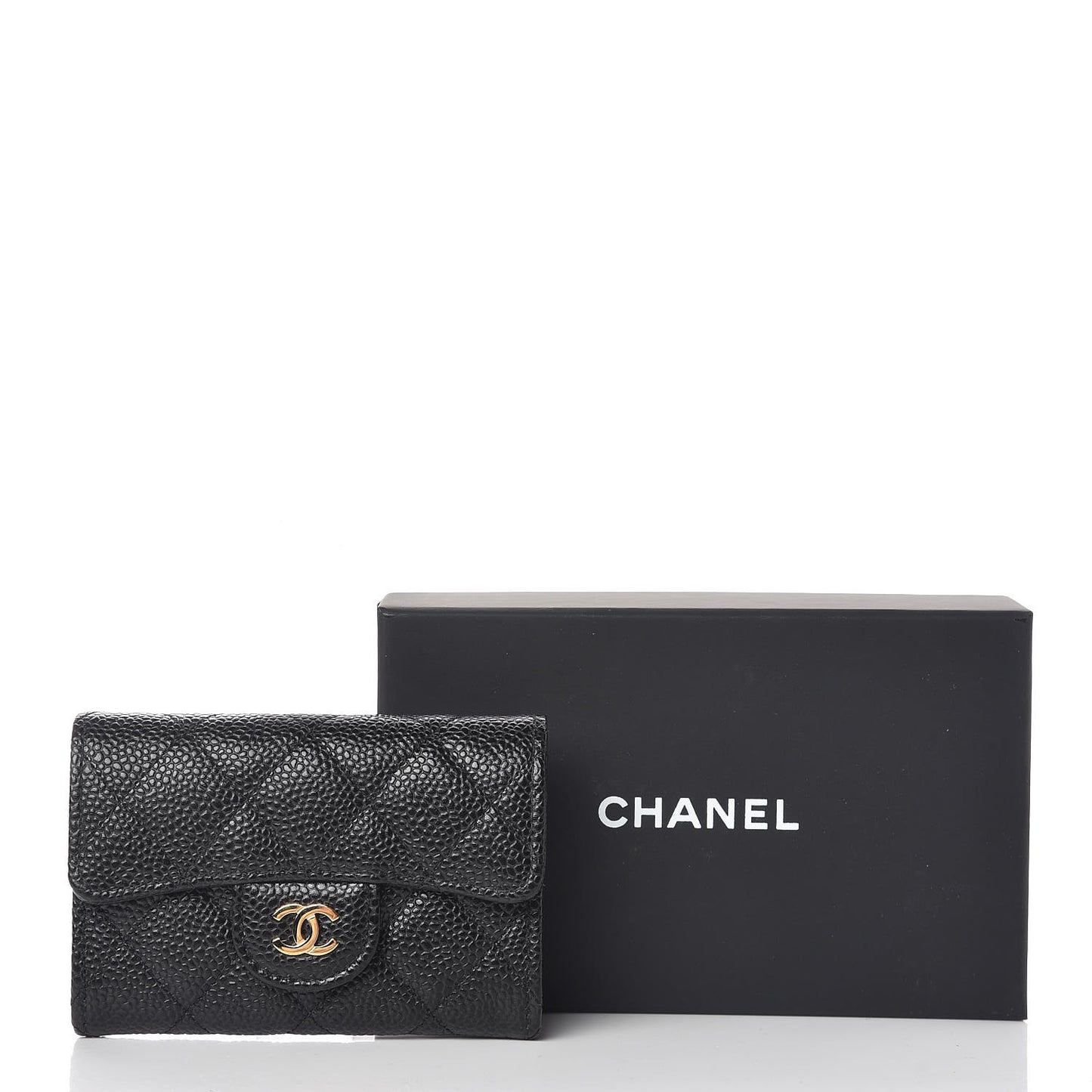 Caviar Quilted Flap Card Holder Black