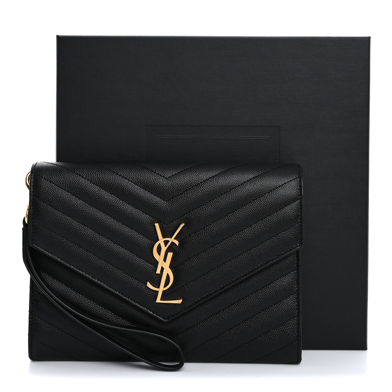 Saint Laurent Grain De Poudre Matelasse Chevron Monogram Envelope Clutch Black 11 of 11